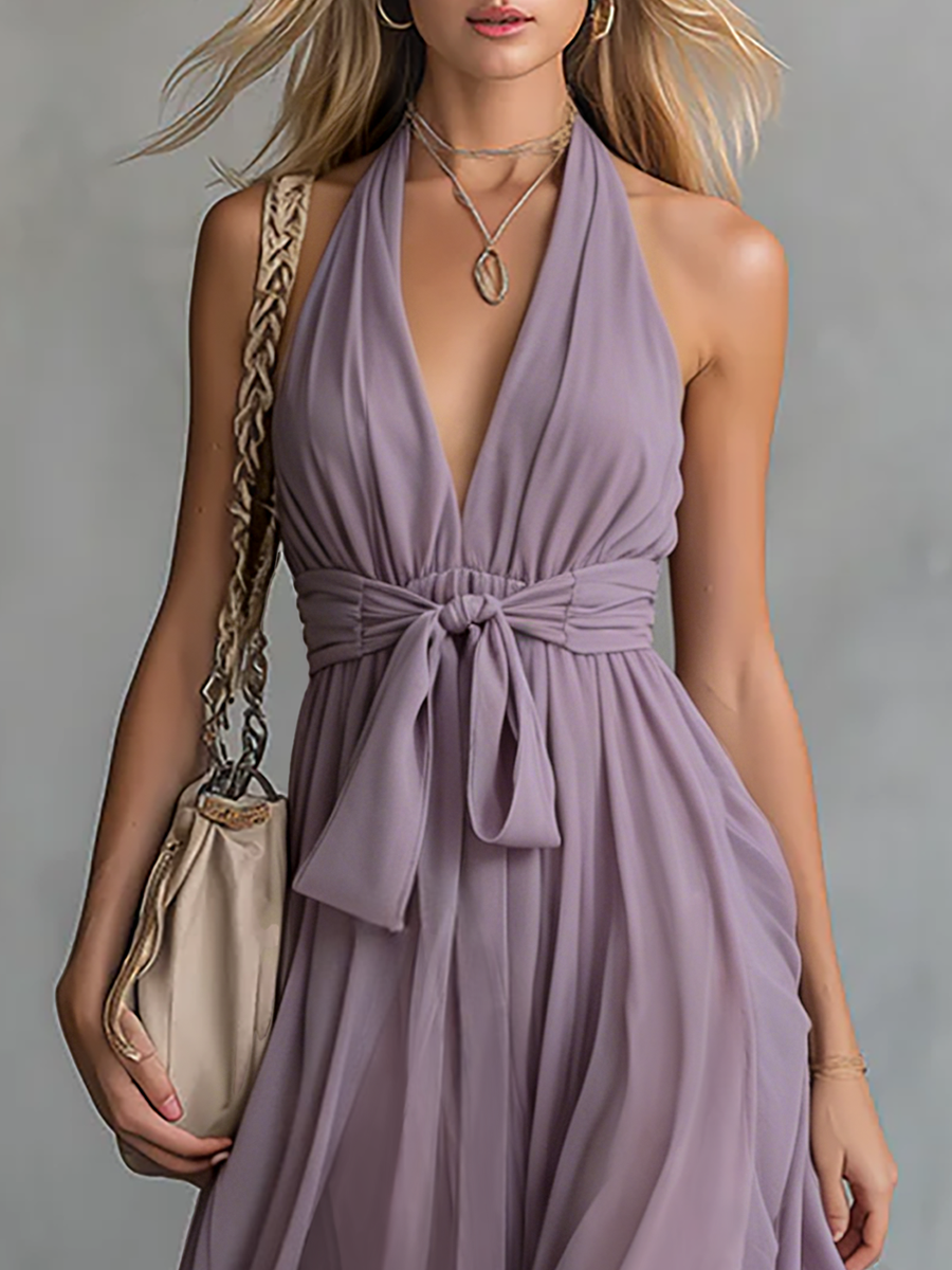 Morgan & Brooke | Chiffon Halter Neck Elegant Evening Dress