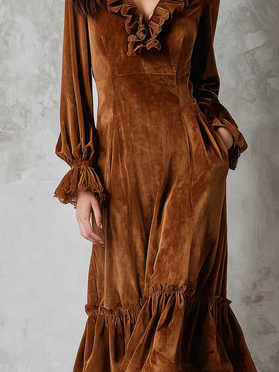 Morgan & Brooke | Retro Ruffle Neck Lace Trim Dress
