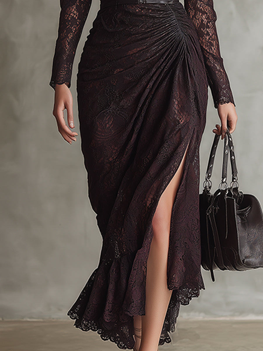 Morgan & Brooke | Red Faux Leather Evening Dress