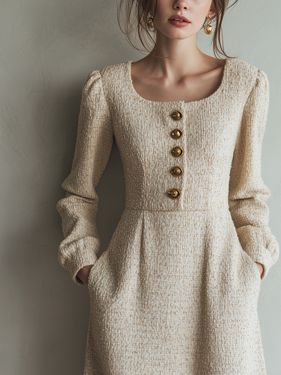Morgan & Brooke | Button-Front Midi Tweed Dress