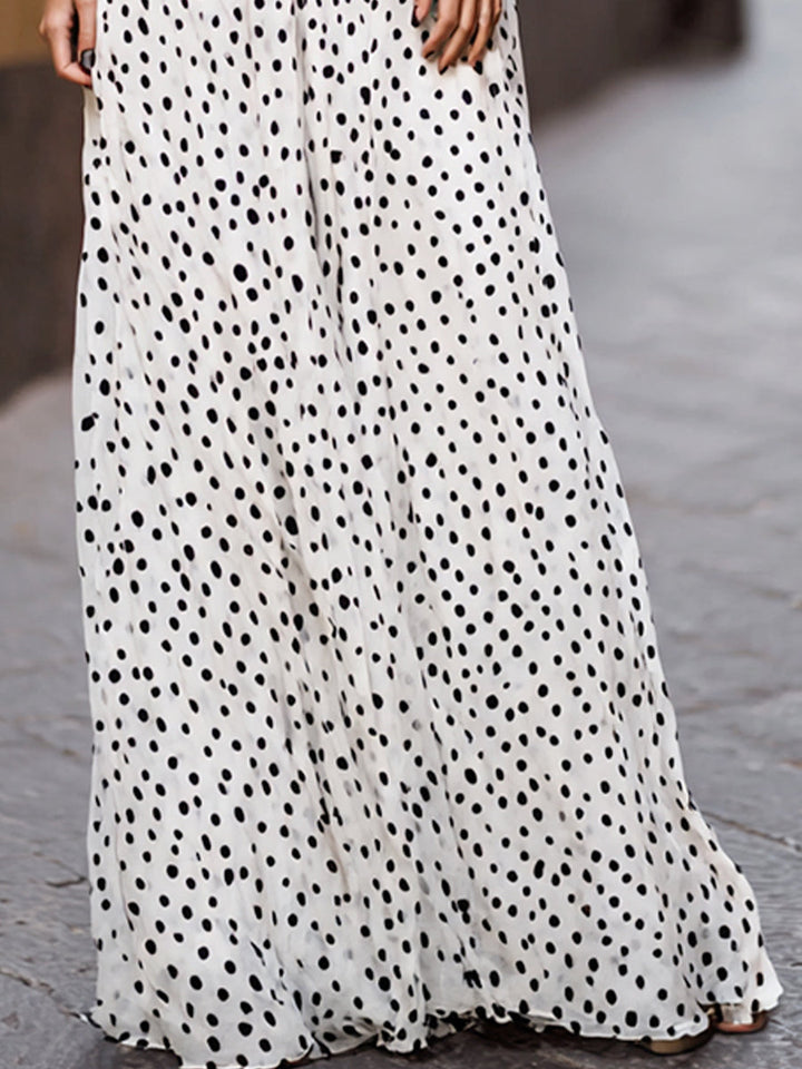 Morgan & Brooke | Black & White Polka Dot Halter Lace Waist Inlay Maxi Dress