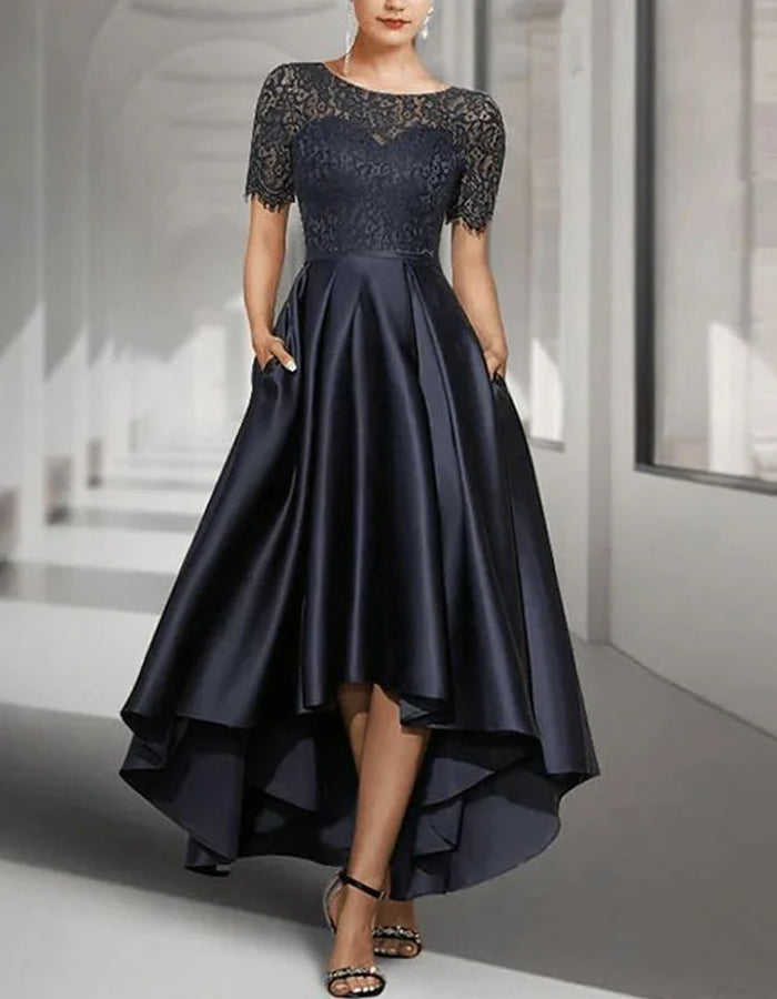 Morgan & Brooke | Satin Round Neck Two-Piece Short Dress