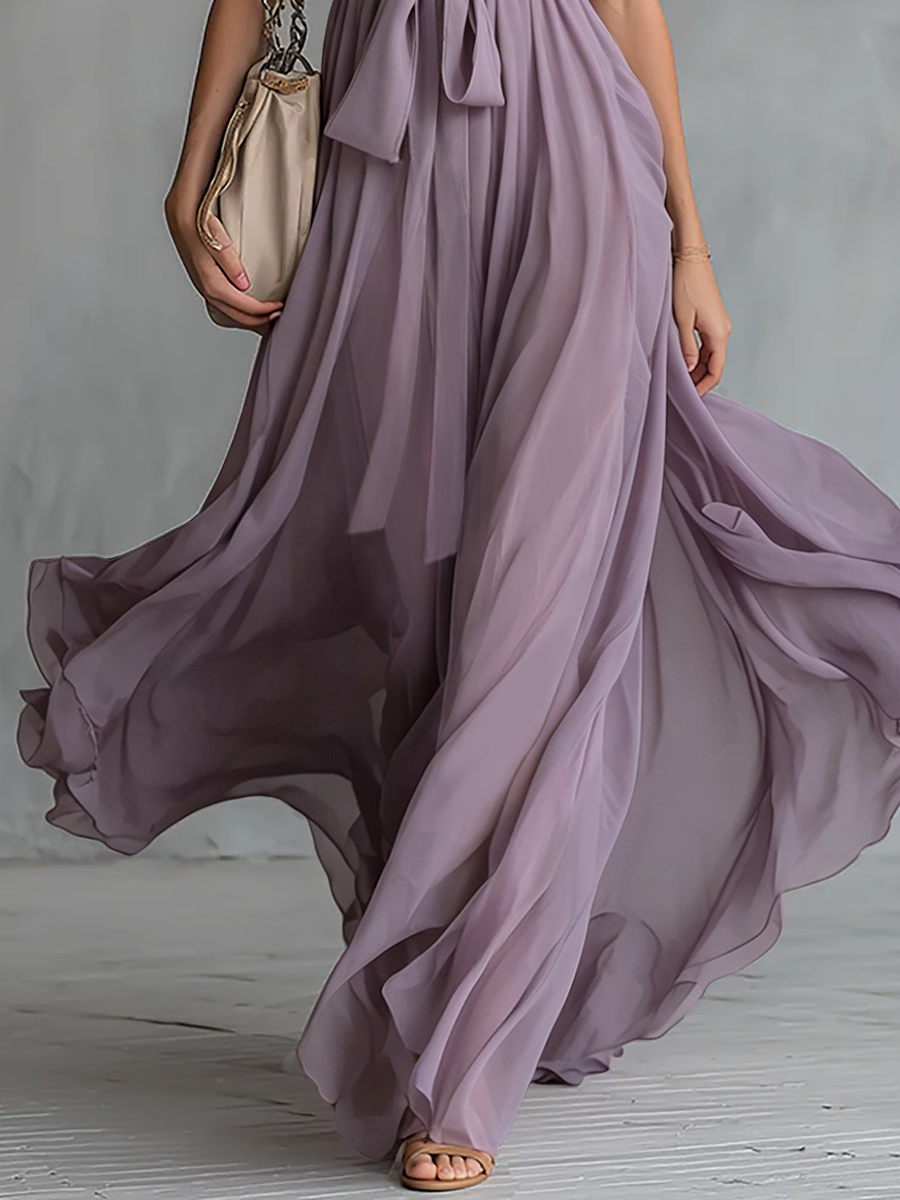 Morgan & Brooke | Chiffon Halter Neck Elegant Evening Dress
