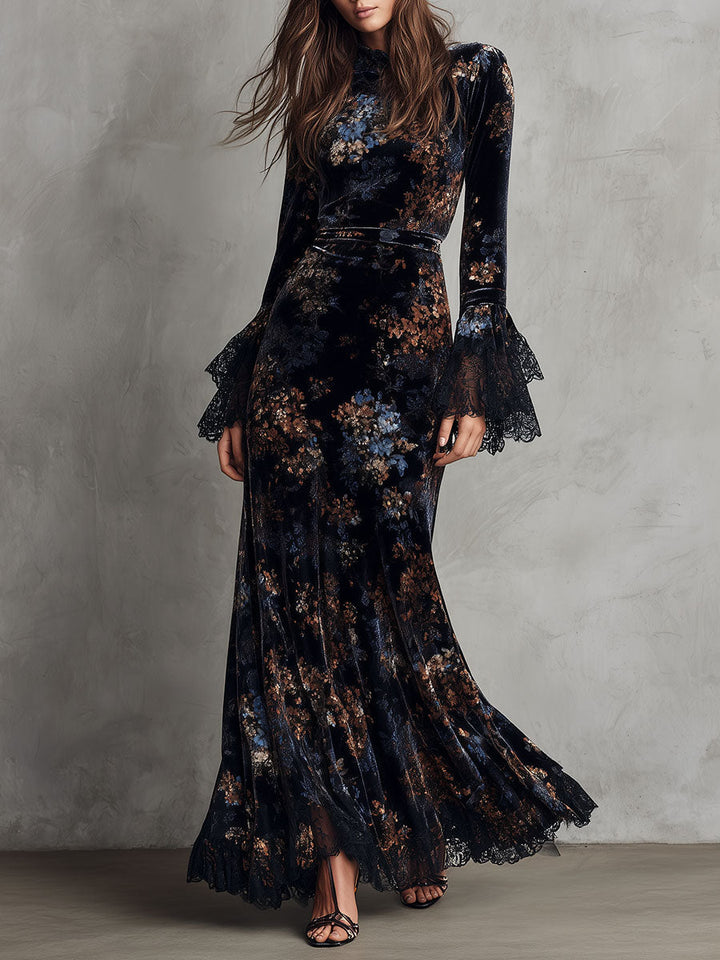 Morgan & Brooke | Velvet Floral Midnight Evening Dress