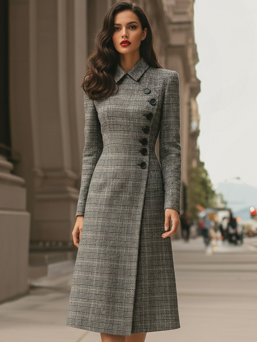 Morgan & Brooke | Plaid Asymmetric-Hem Button-Front Woven Dress
