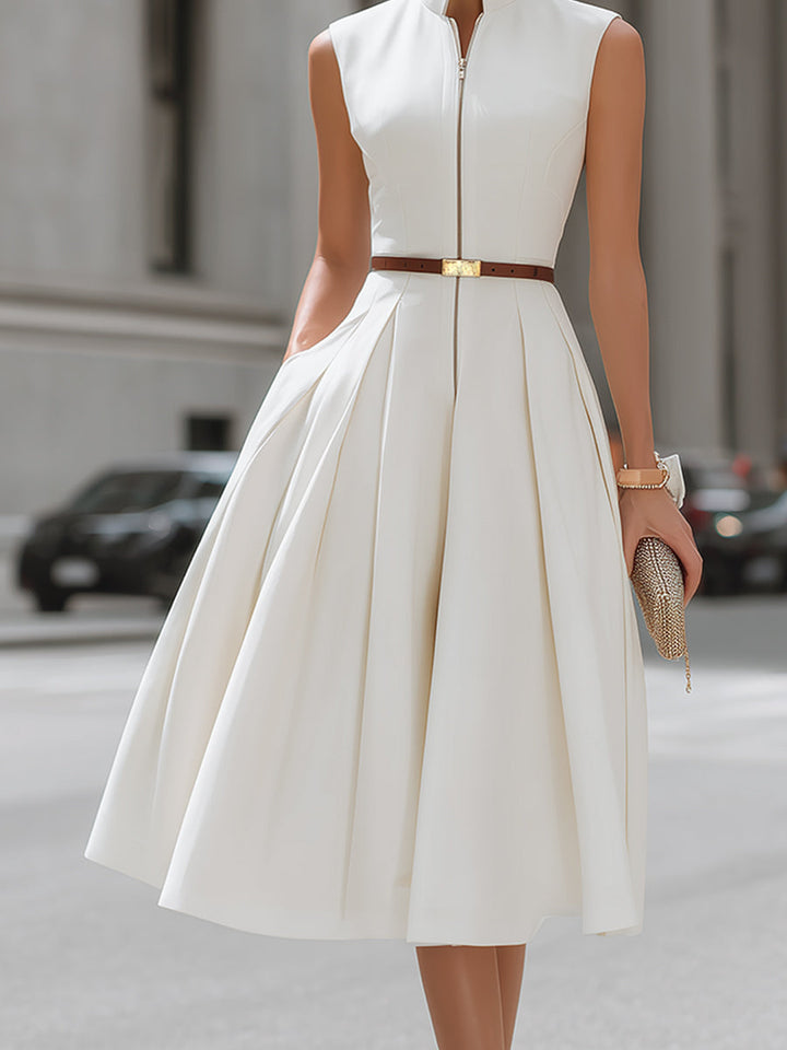 Morgan & Brooke | Black Zip-Front High-Neck Ponte Midi Dress