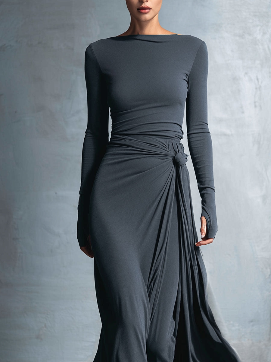 Morgan & Brooke | Grey Knit Wrap Dress