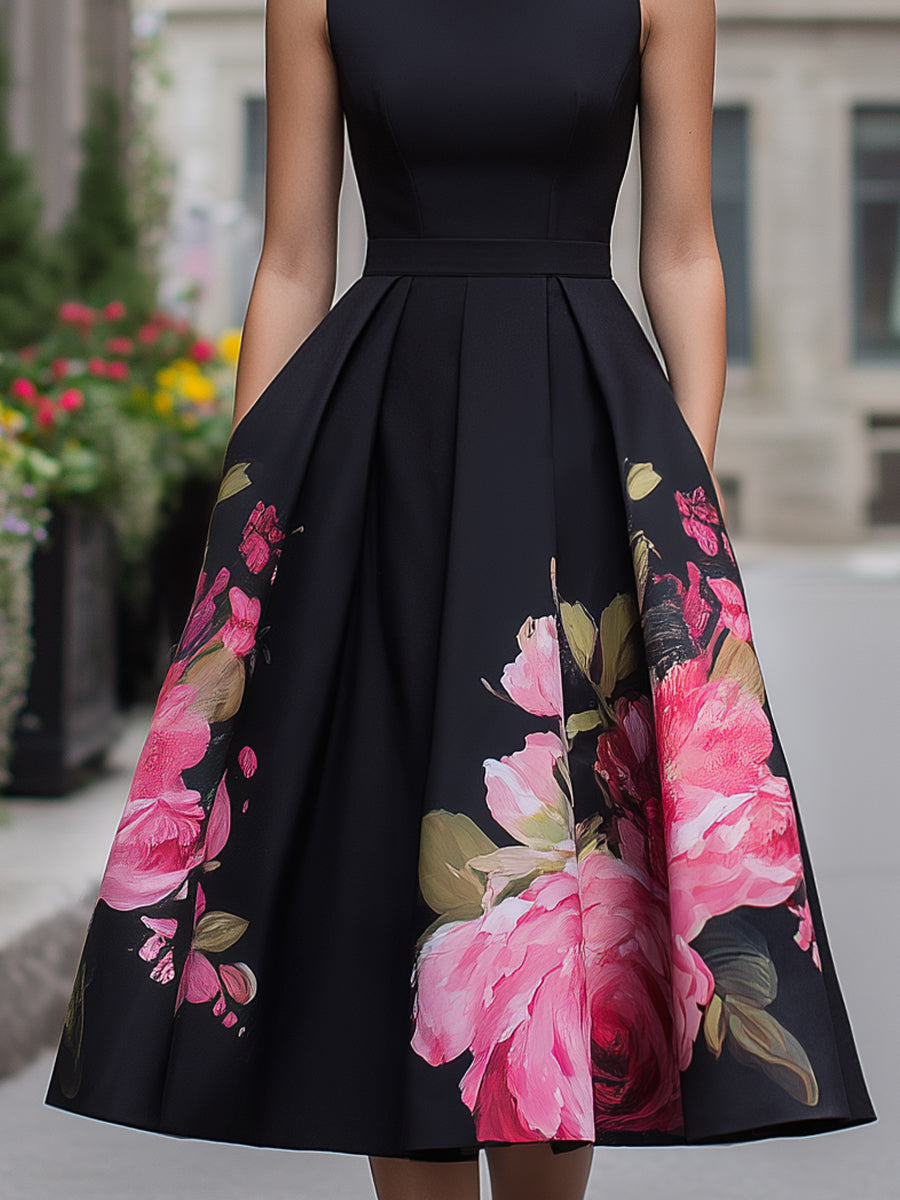 Morgan & Brooke | Multi Floral-Print Sleeveless Lightweight Woven Midi Dress