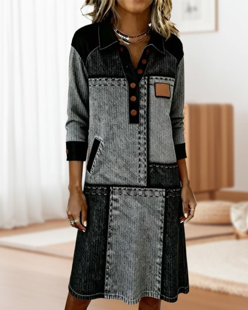 Morgan and Brooke | Dress | Button, Flip, V-neck, Color Block