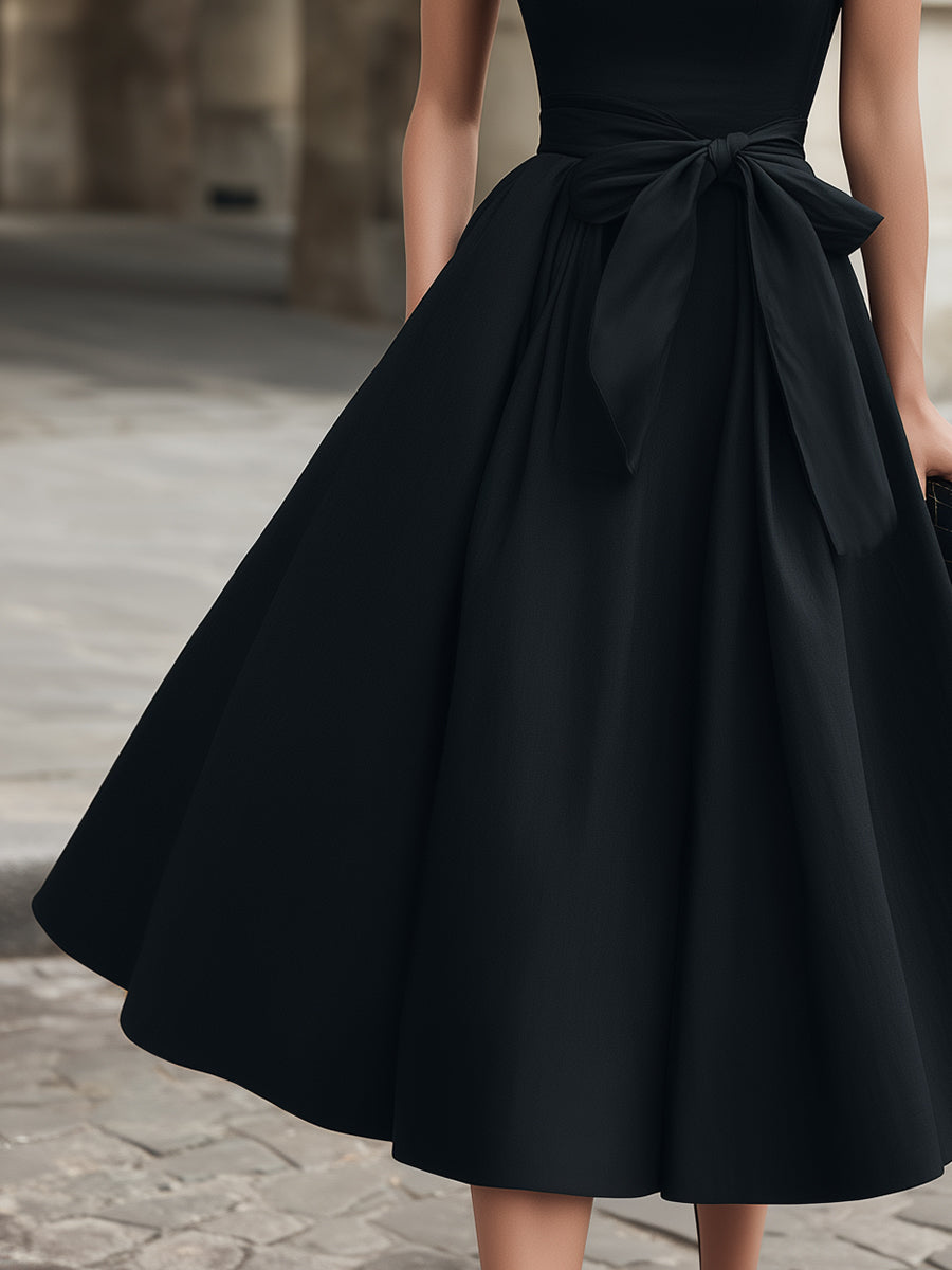 Morgan & Brooke | Cap-Sleeve Bow-Waist Midi Dress