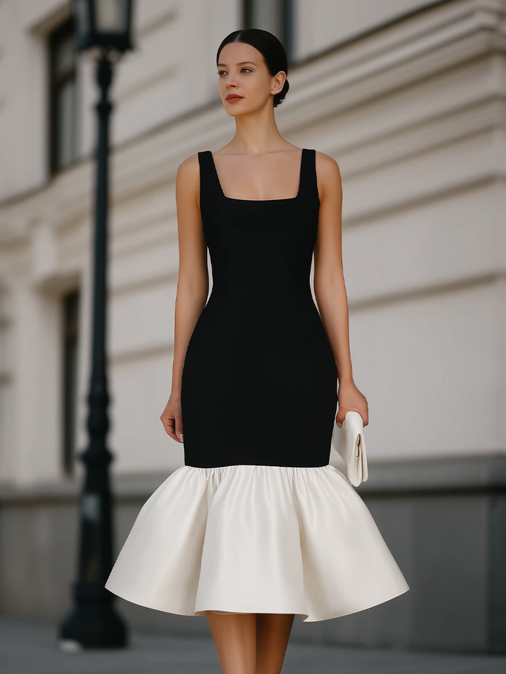 Morgan & Brooke | Ivory Square Neck Ruffle Hem Midi Dress