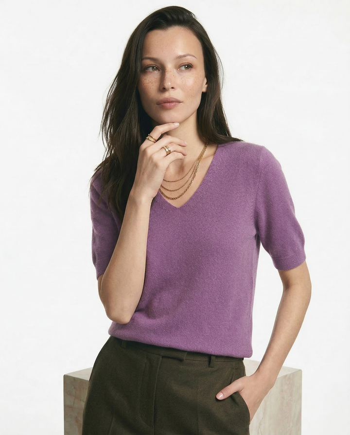 Morgan & Brooke | Ivory V-Neck Relaxed Fit Knit Top