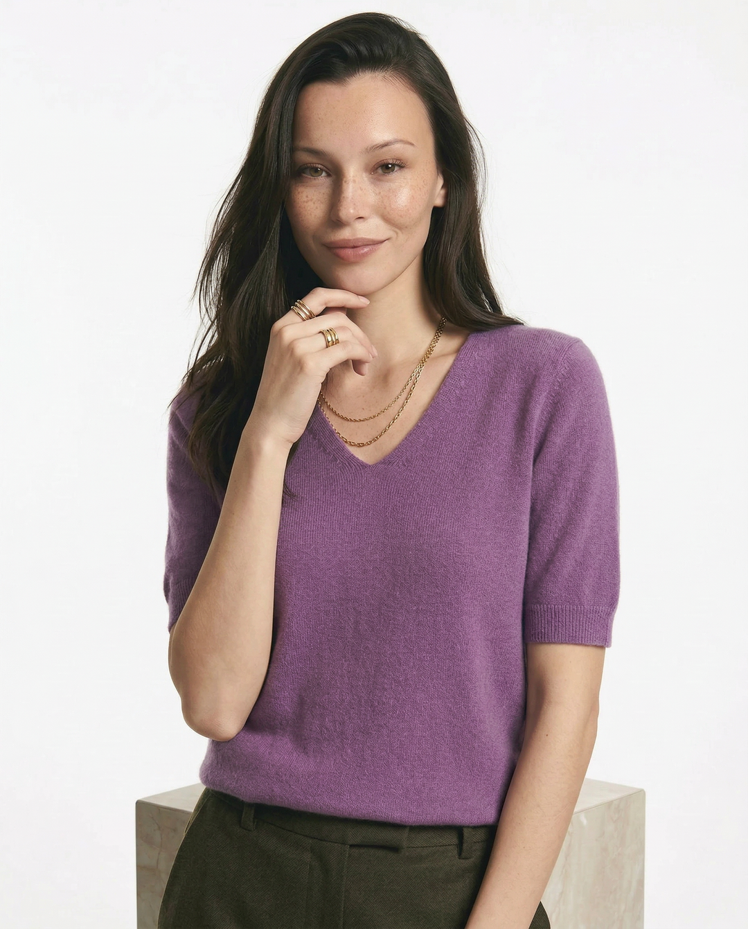 Morgan & Brooke | Ivory V-Neck Relaxed Fit Knit Top