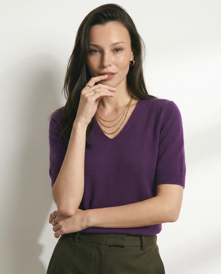 Morgan & Brooke | Ivory V-Neck Relaxed Fit Knit Top