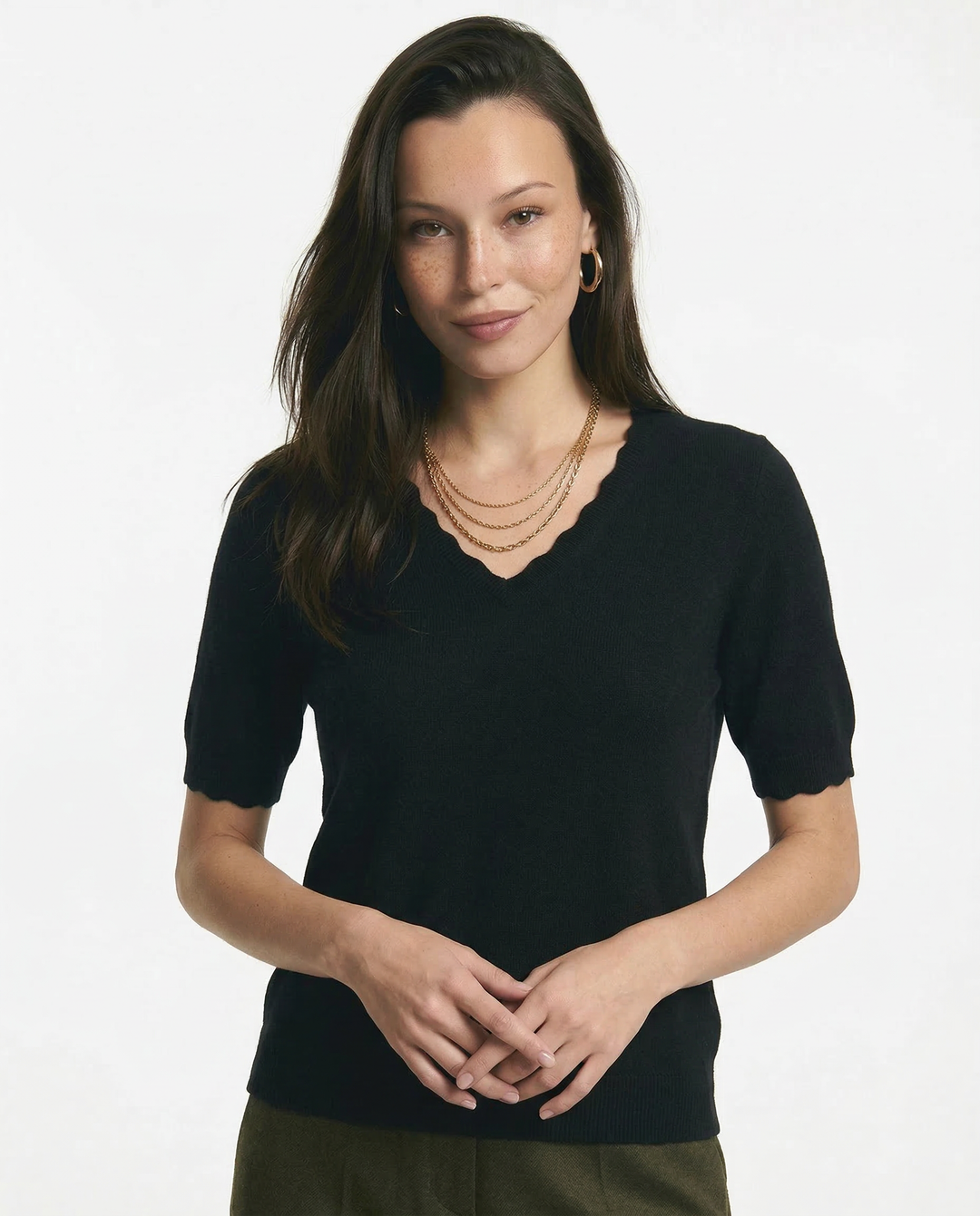 Morgan & Brooke | Ivory V-Neck Relaxed Fit Knit Top
