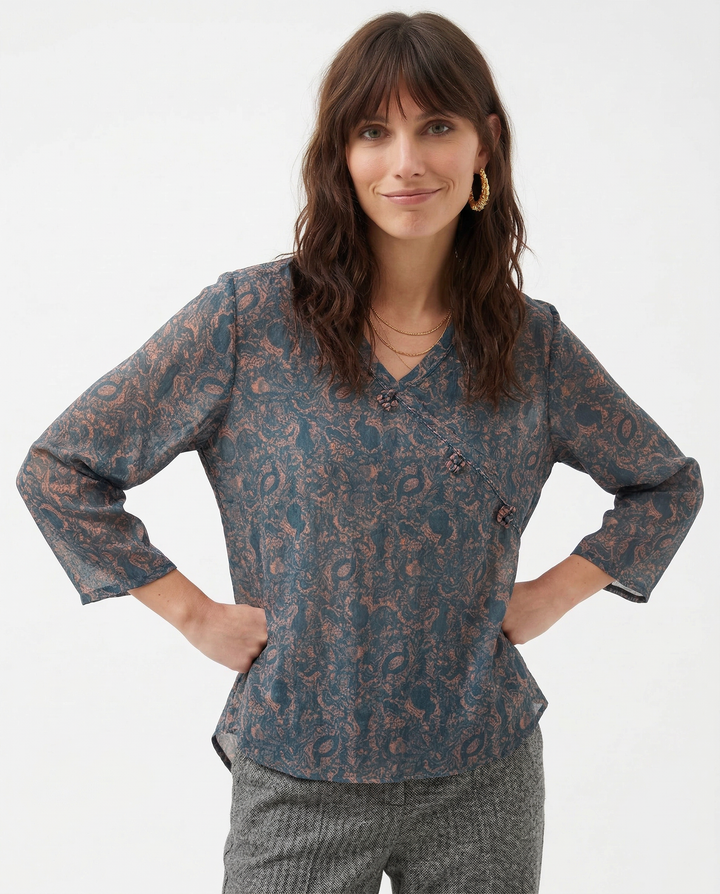 Morgan & Brooke | Wrap-Front Long-Sleeve Lightweight Blouse