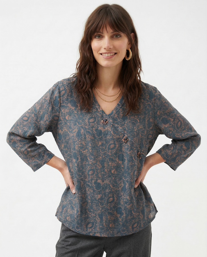Morgan & Brooke | Wrap-Front Long-Sleeve Lightweight Blouse