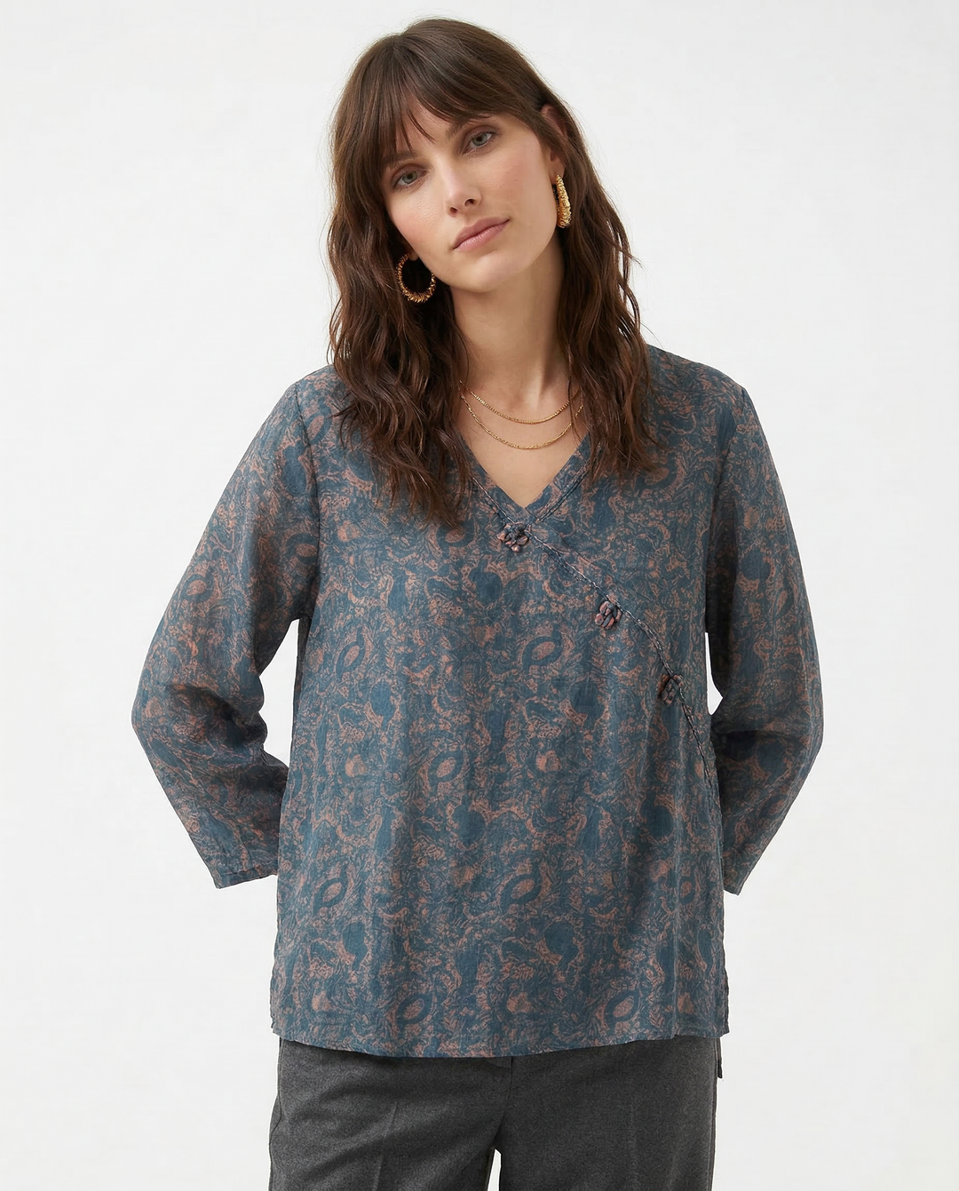 Morgan & Brooke | Wrap-Front Long-Sleeve Lightweight Blouse