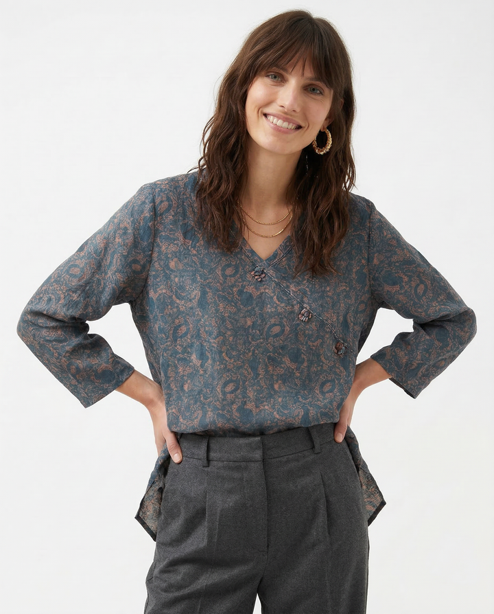 Morgan & Brooke | Wrap-Front Long-Sleeve Lightweight Blouse