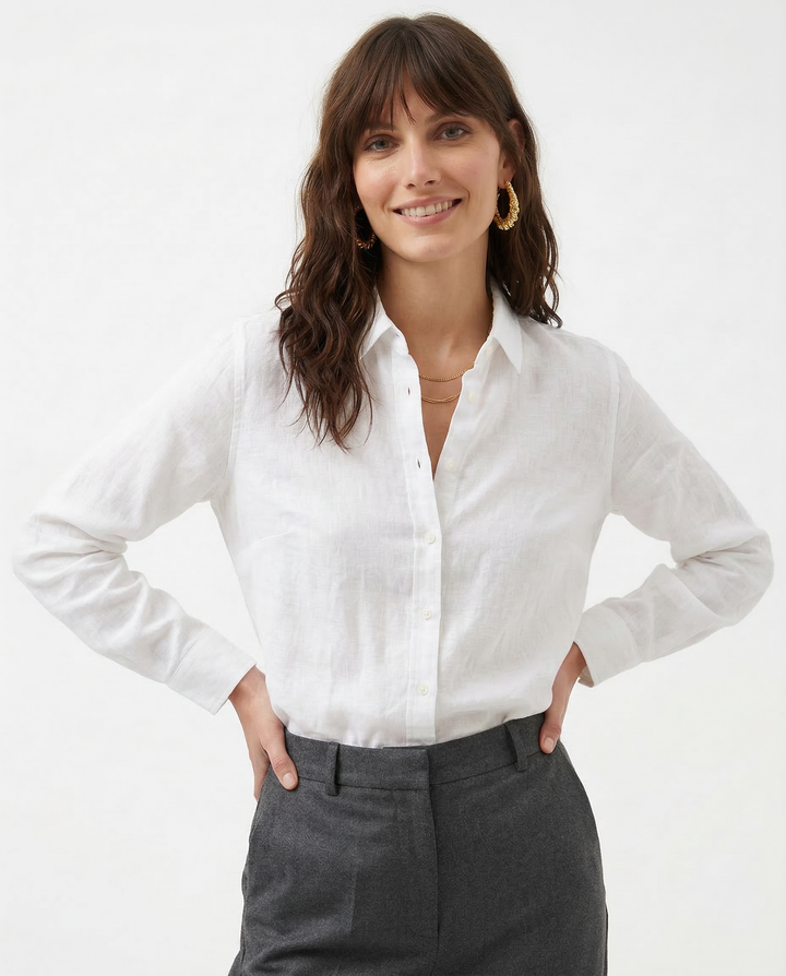 Morgan & Brooke | Natural Relaxed-Fit Button-Up Linen Blouse