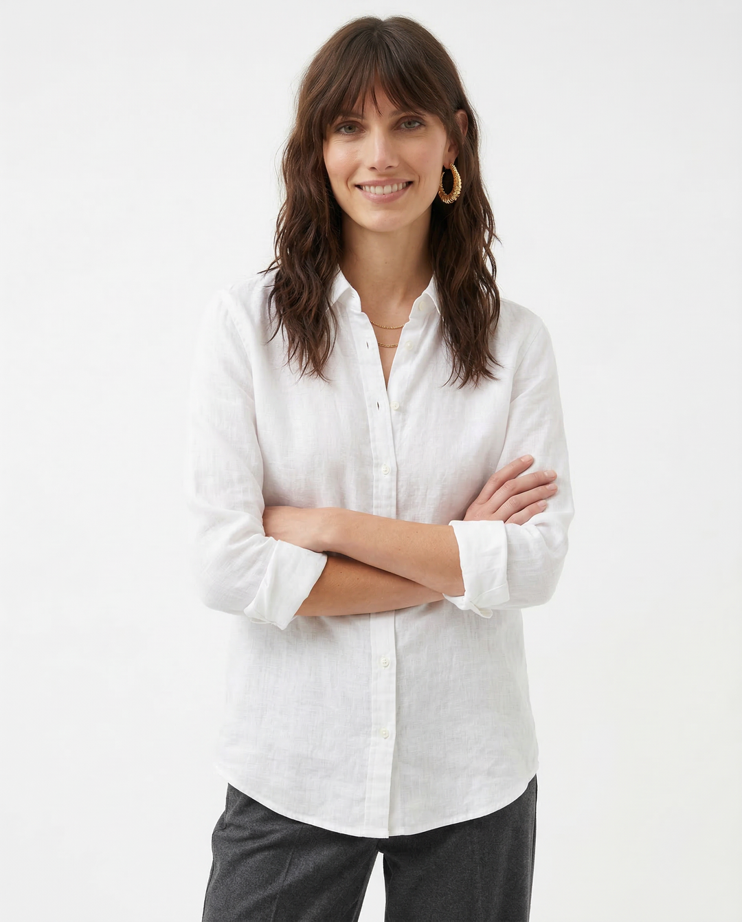 Morgan & Brooke | Natural Relaxed-Fit Button-Up Linen Blouse