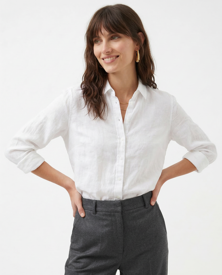 Morgan & Brooke | Natural Relaxed-Fit Button-Up Linen Blouse