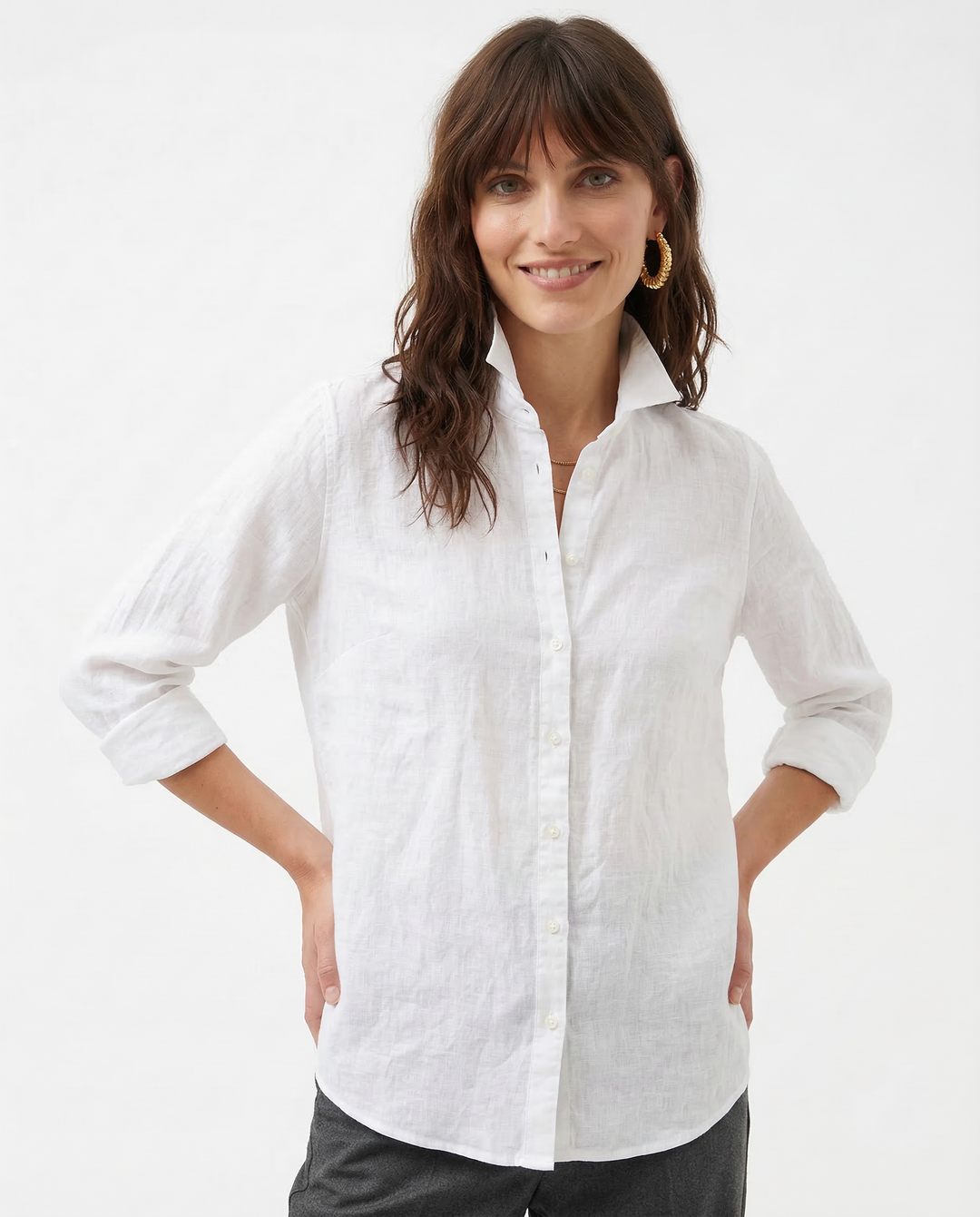 Morgan & Brooke | Natural Relaxed-Fit Button-Up Linen Blouse