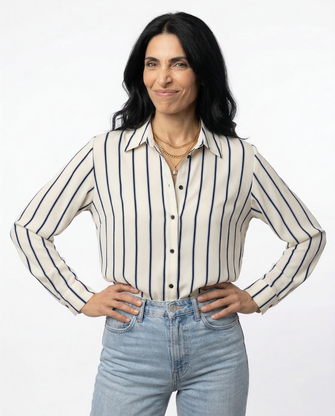Morgan & Brooke | Blue Striped Button-Up Cotton Blouse