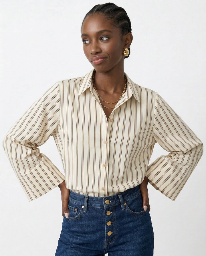 Morgan & Brooke | Blue Striped Button-Up Cotton Blouse