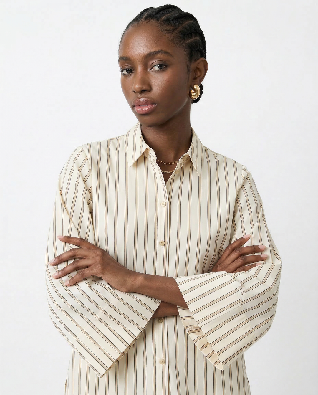 Morgan & Brooke | Blue Striped Button-Up Cotton Blouse