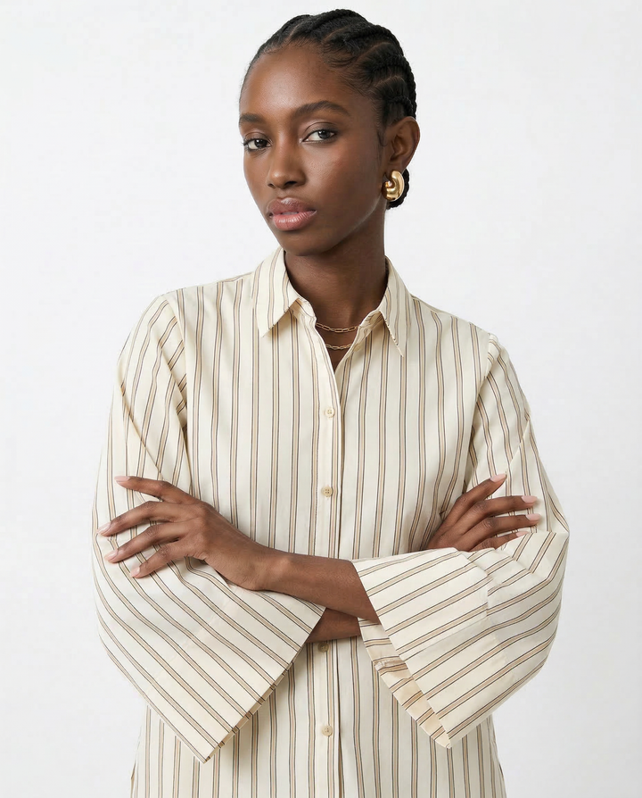 Morgan & Brooke | Blue Striped Button-Up Cotton Blouse