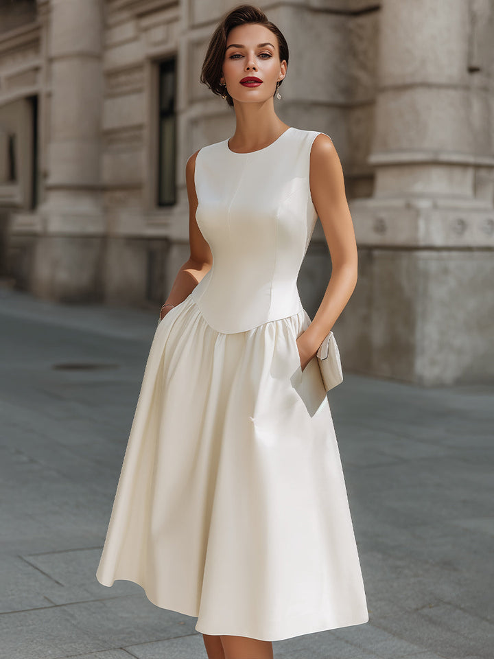 Morgan & Brooke | Black Sleeveless Structured Waist Midi Dress
