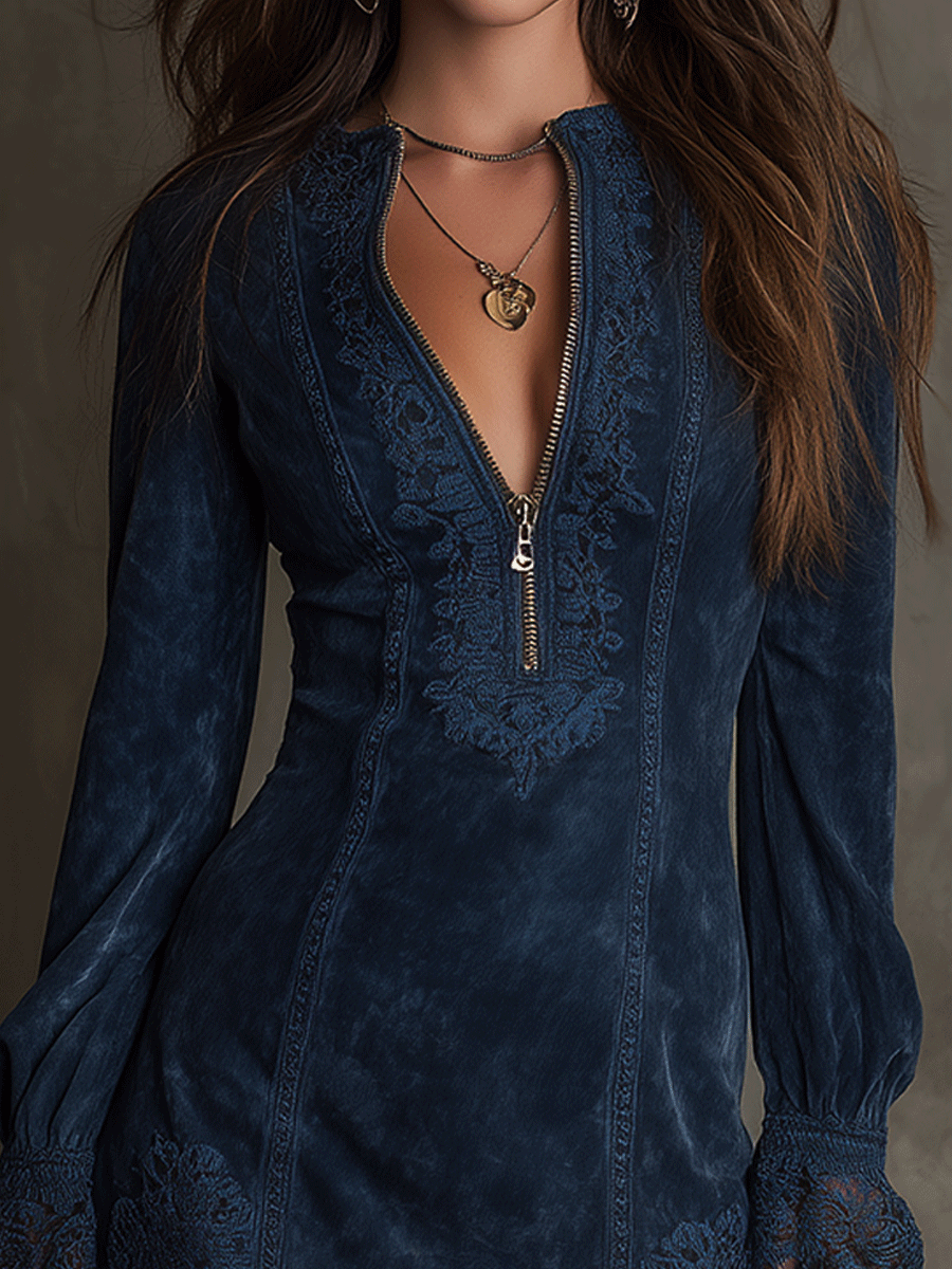 Morgan & Brooke | Blue Lace Trim Evening Dress
