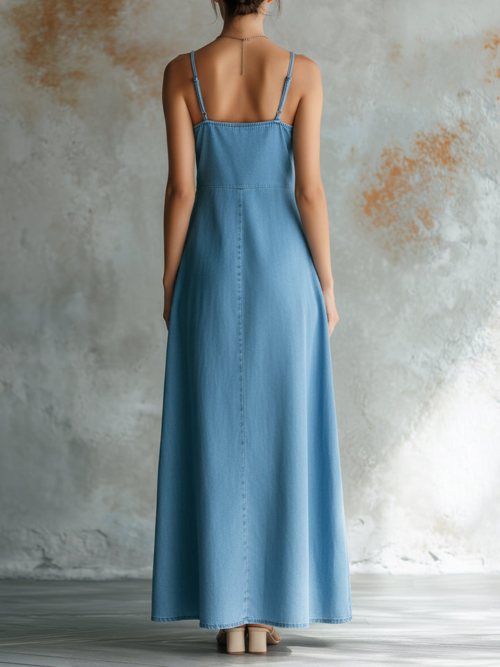 Morgan & Brooke | Indigo Wrap V-Neck Denim Maxi Dress