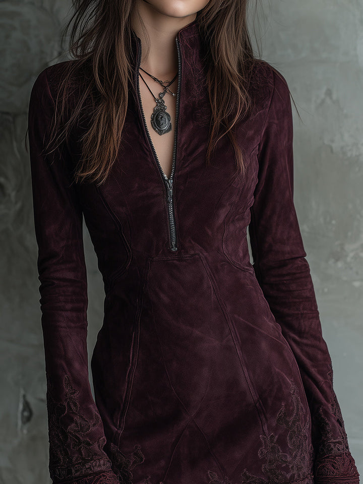 Morgan & Brooke | Vintage Suede Embroidered Lace Trim Dress