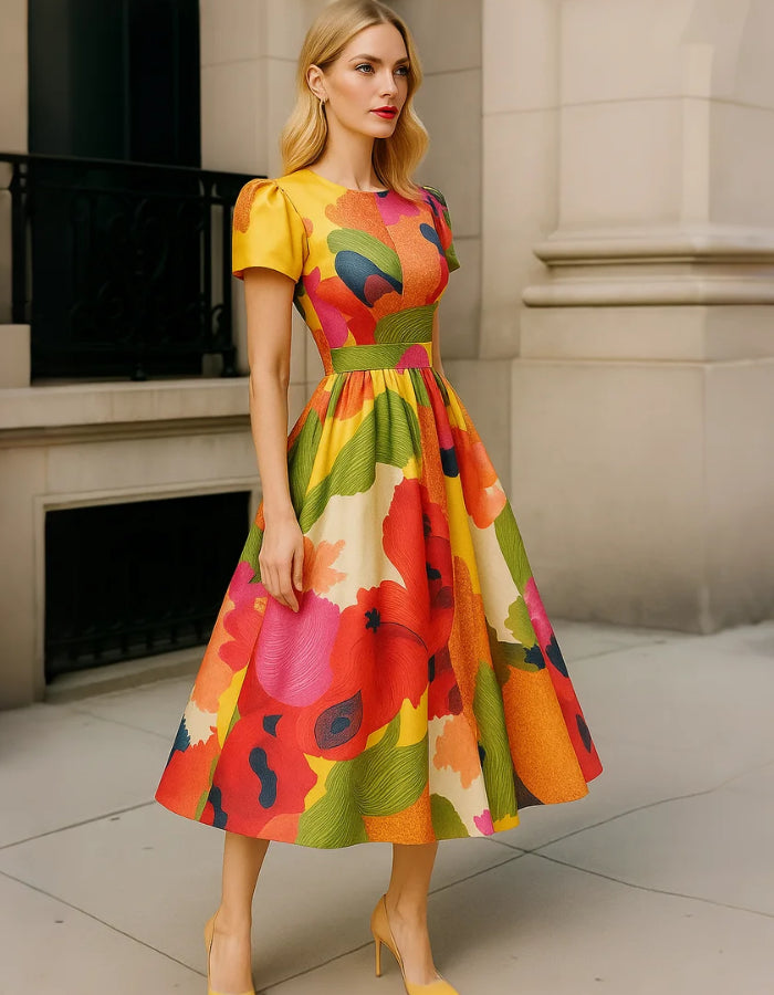 Morgan & Brooke | Red Satin A-Line Pleated Puff Dress