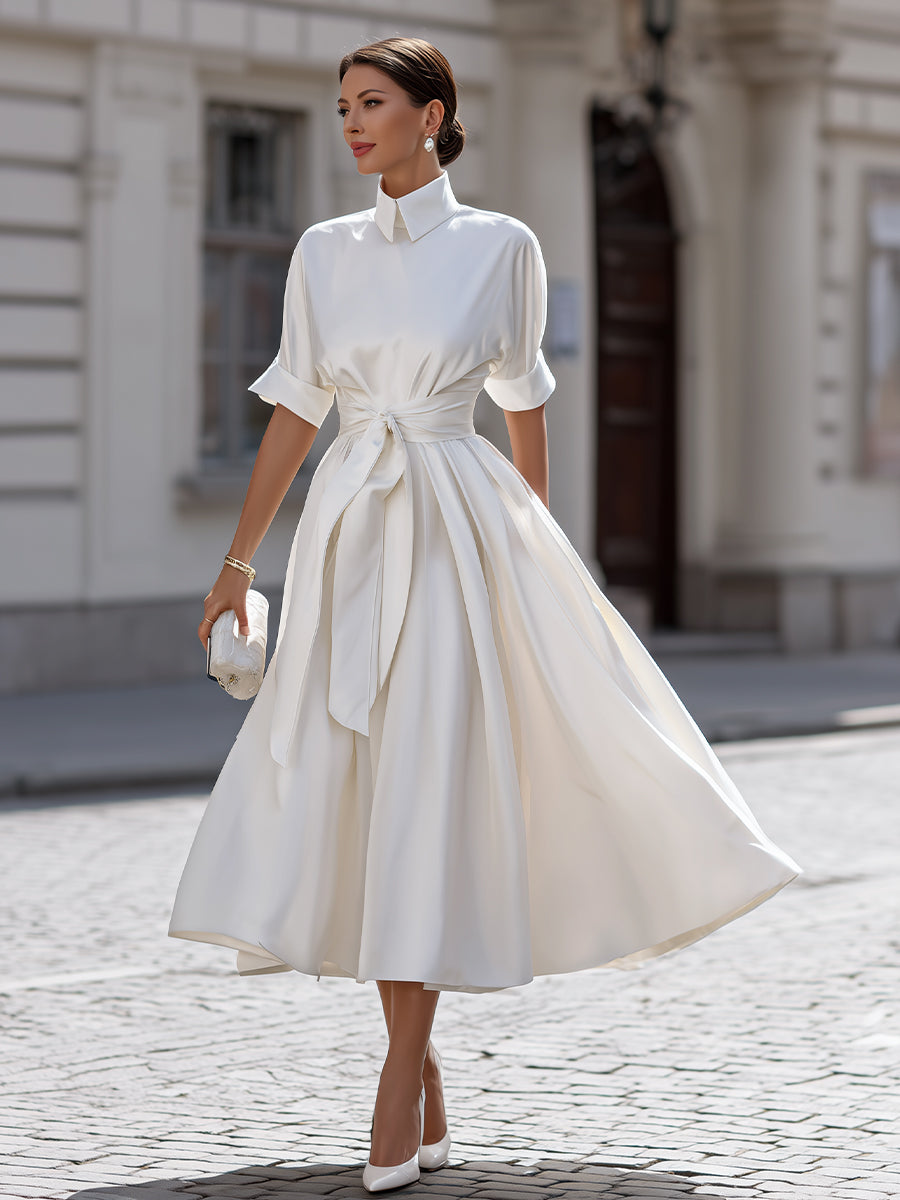 Morgan & Brooke | Black Belted Shirt-Style Cotton Midi Dress