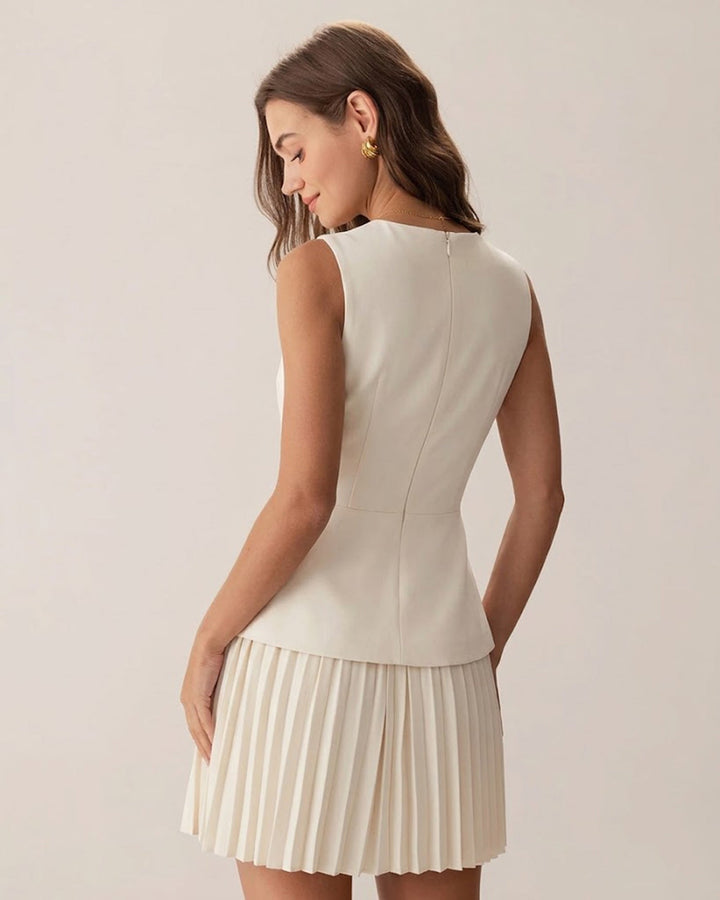 Morgan and Brooke | Round Neck Skater Mini Dress for Women in Apricot