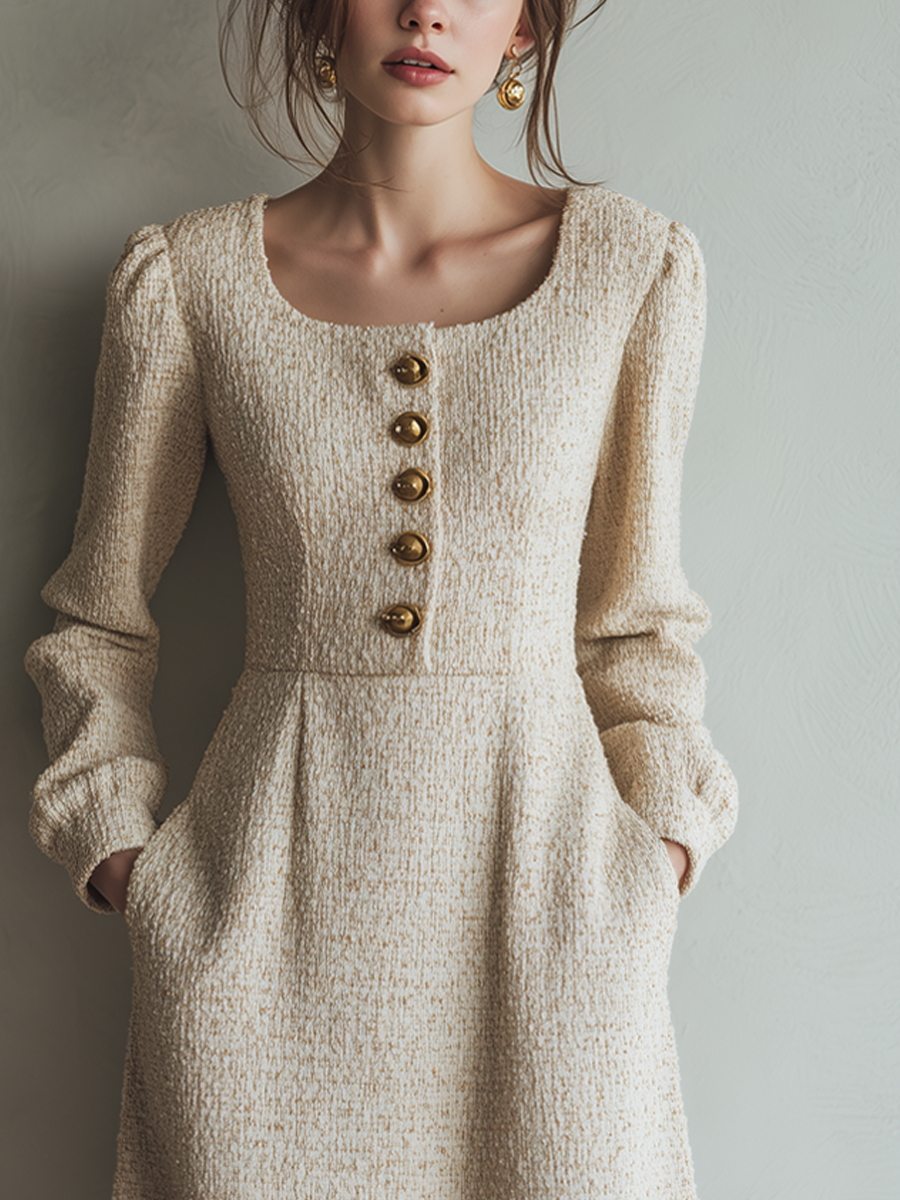 Morgan & Brooke | Button-Front Midi Tweed Dress