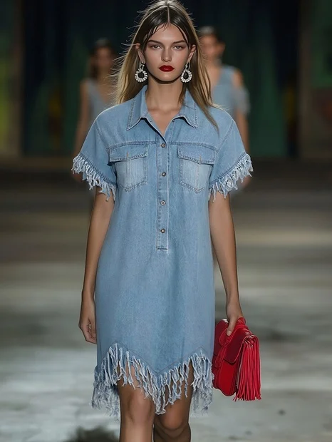 Morgan & Brooke | Denim Tassel Casual Dress