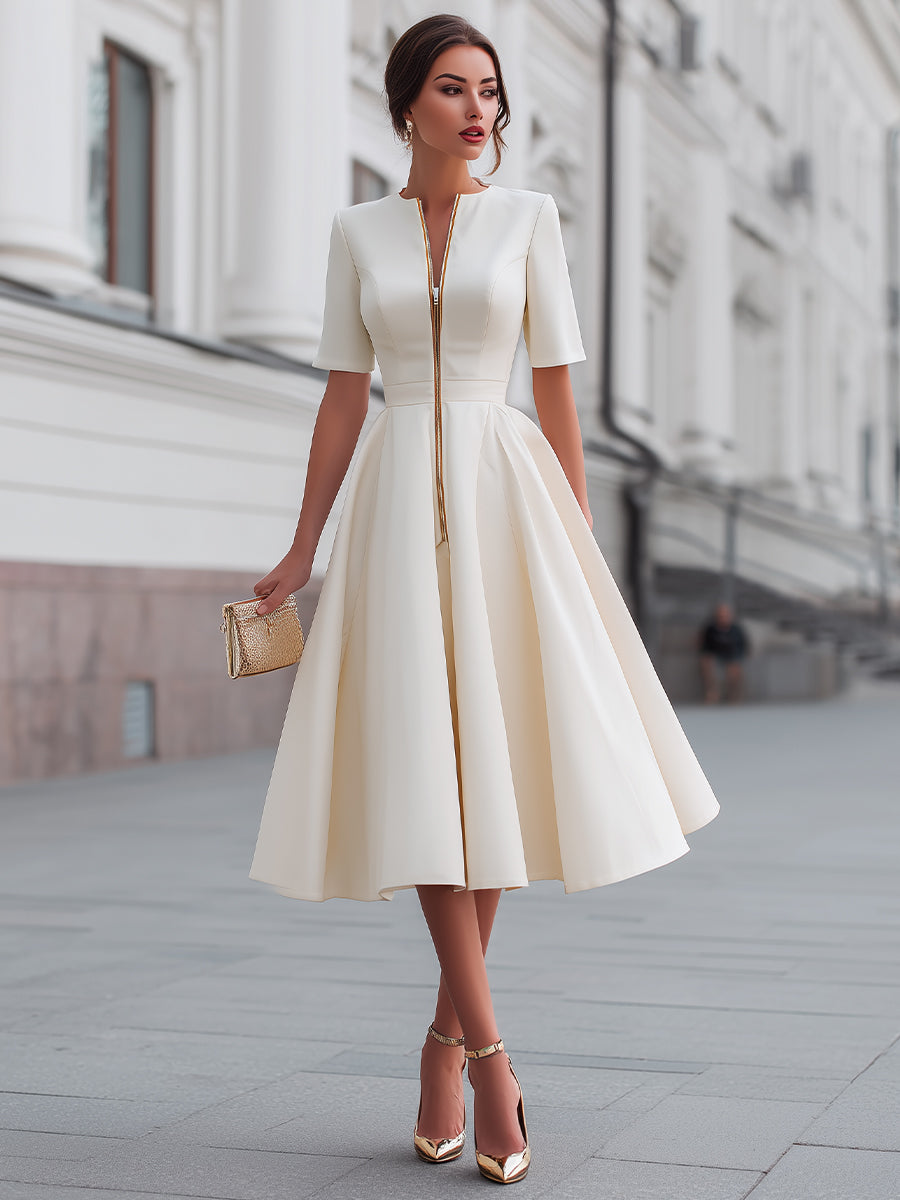 Morgan & Brooke | Zip-Front Fit-and-Flare Stretch Jersey Dress