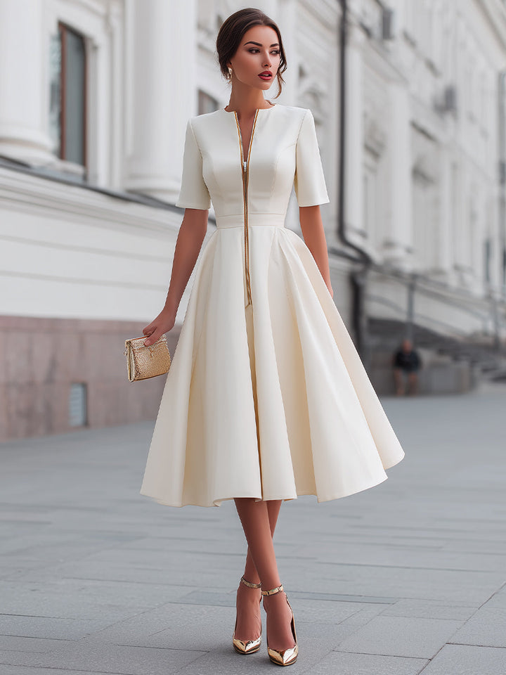 Morgan & Brooke | Zip-Front Fit-and-Flare Stretch Jersey Dress