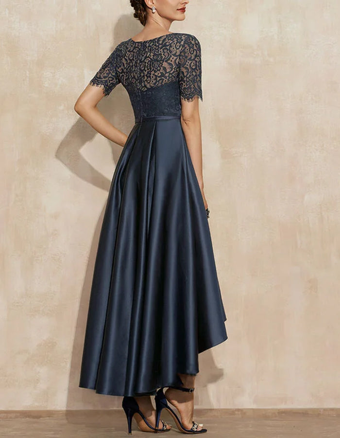 Morgan & Brooke | Satin Round Neck Two-Piece Short Dress