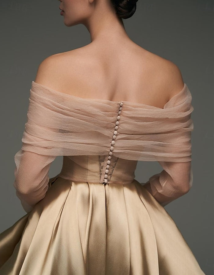 Morgan & Brooke | Pink Satin Strapless A-Line Shawl Dress