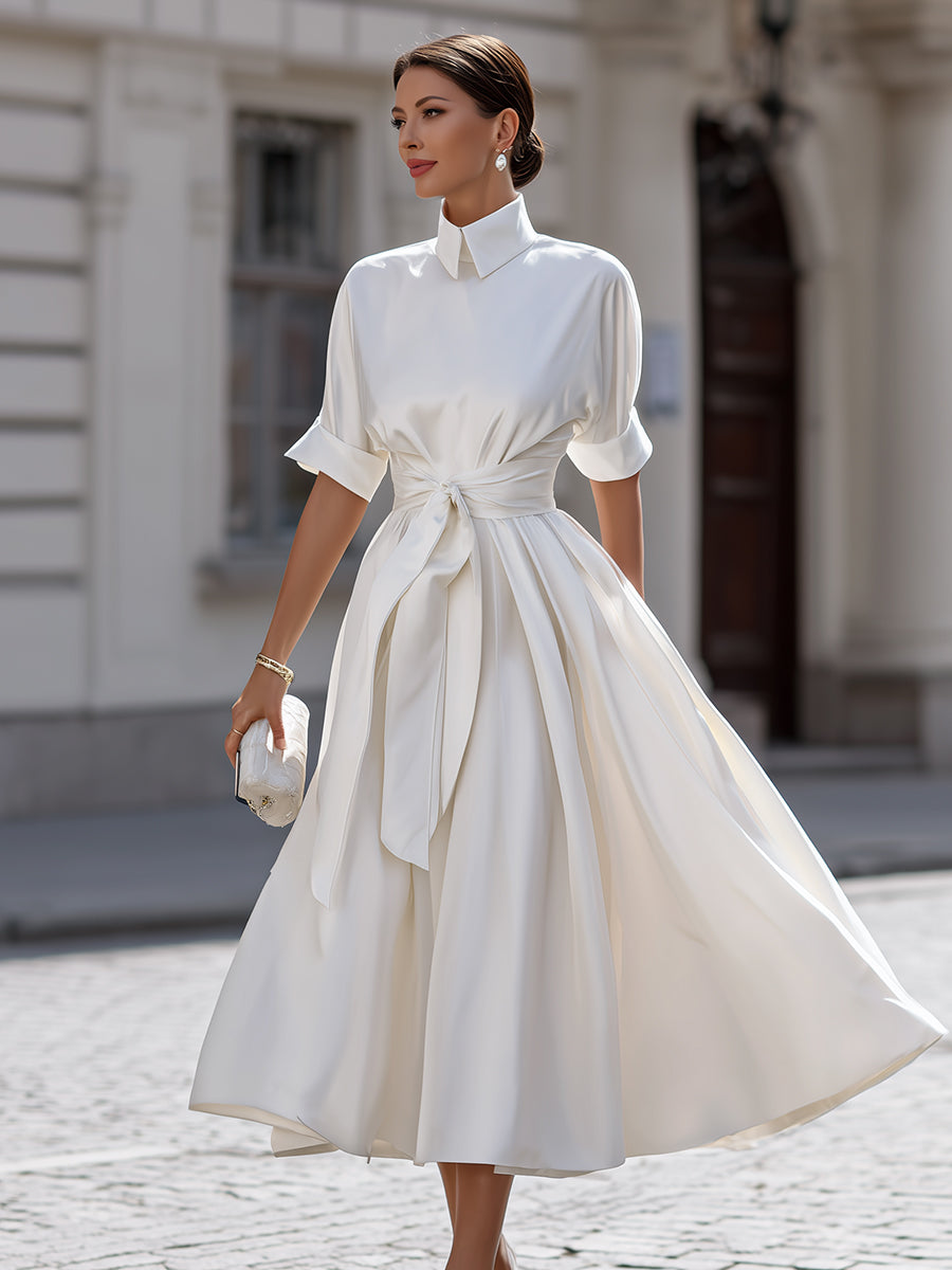 Morgan & Brooke | Black Belted Shirt-Style Cotton Midi Dress
