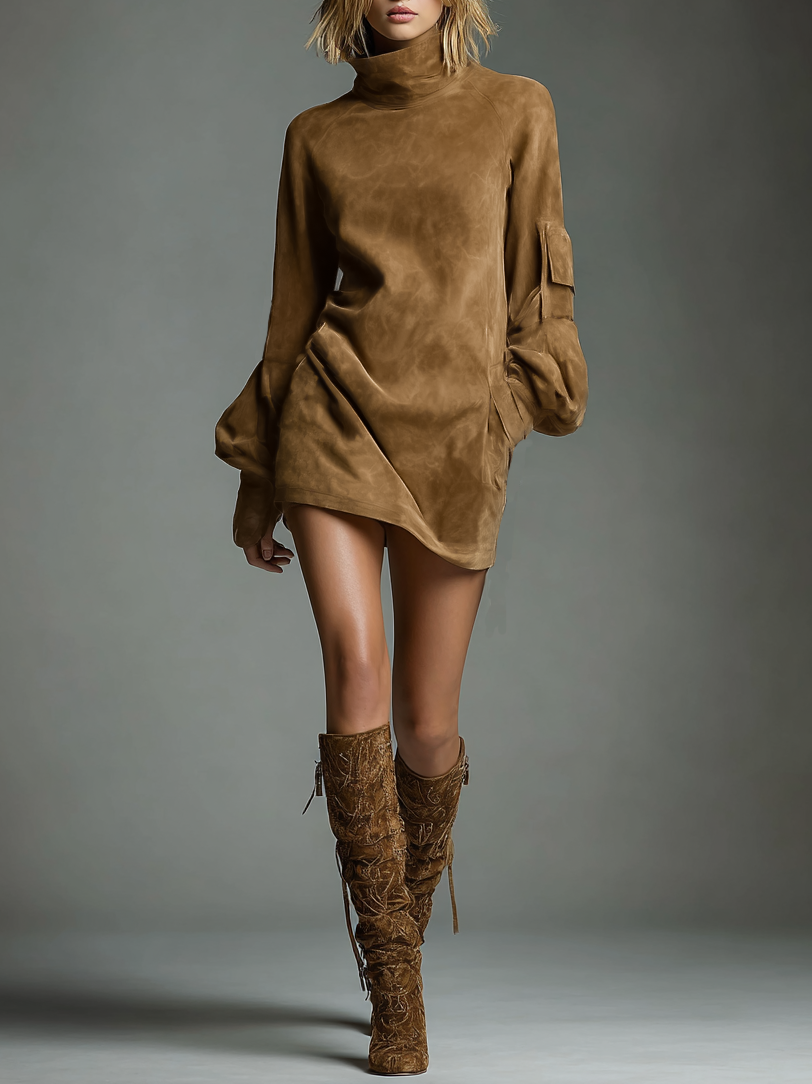 Morgan & Brooke | Suede Turtleneck Dress