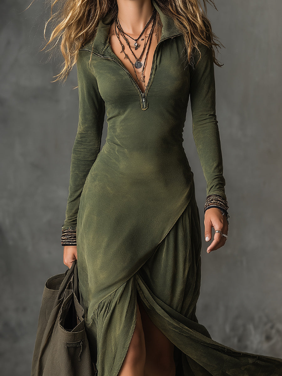 Morgan & Brooke | Bohemian Washed Cotton Half-Zip Hem Dress
