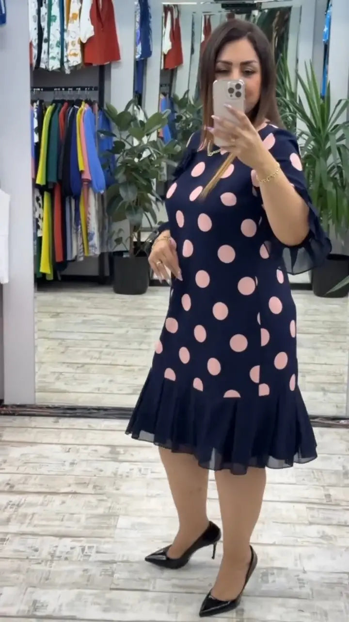 Morgan & Brooke | Pleated Polka Dot Midi Dress