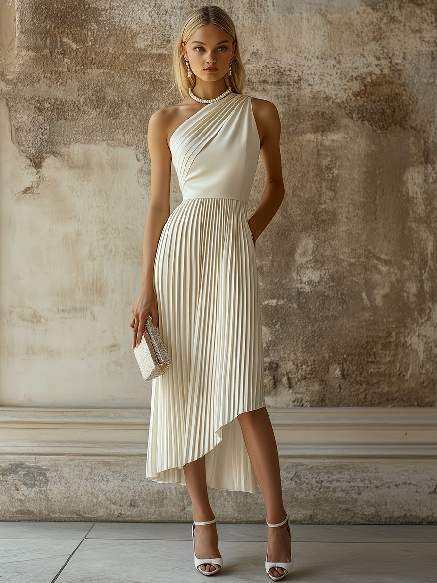 Morgan & Brooke | White Pleated Evening Dress
