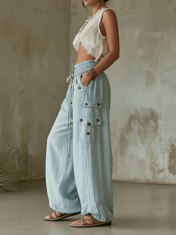 Morgan & Brooke | Light Blue Cargo Balloon Lyocell Denim Pants